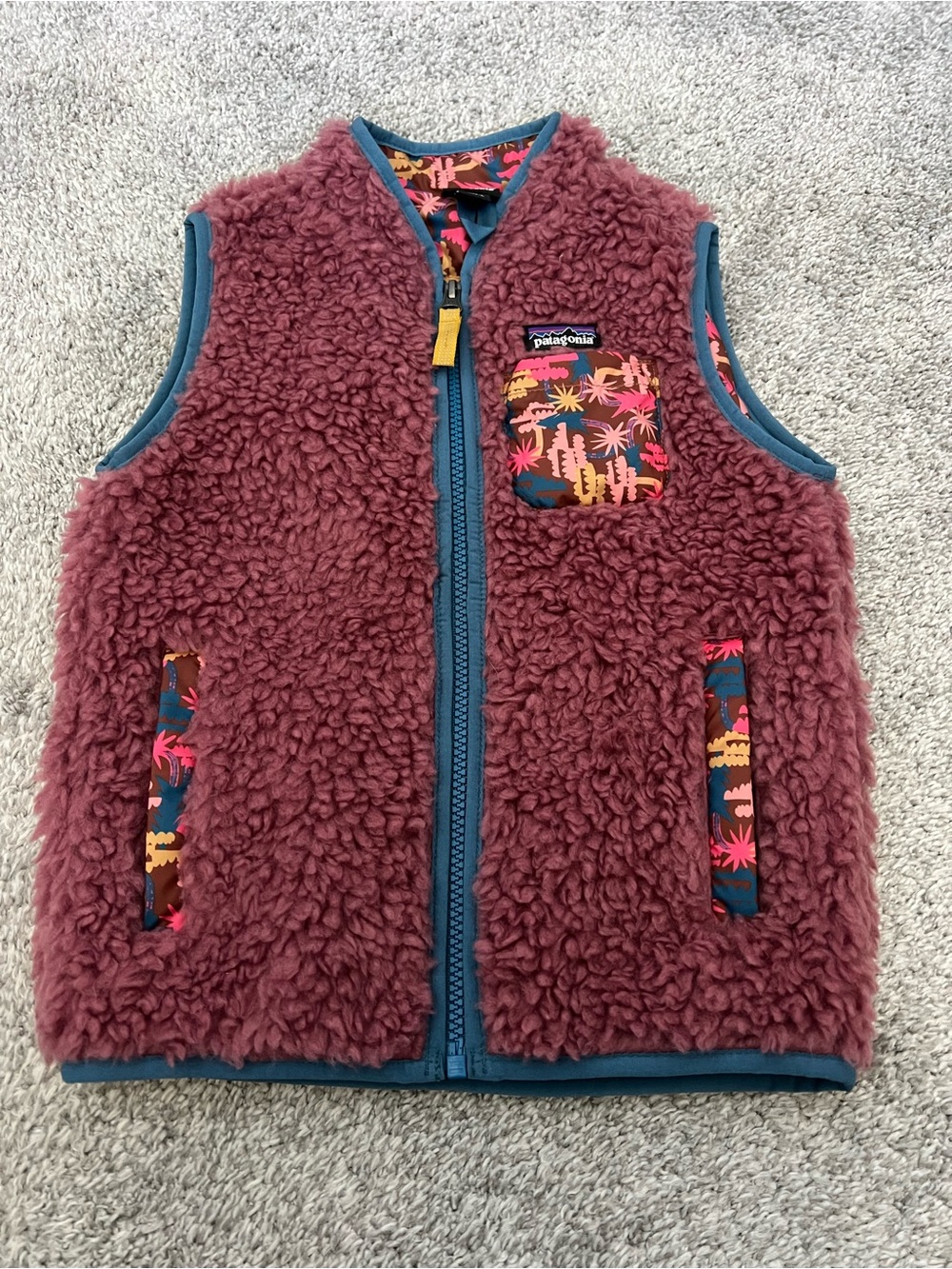 Patagonia Kids Fleece Vest - Plum with Teal Trim